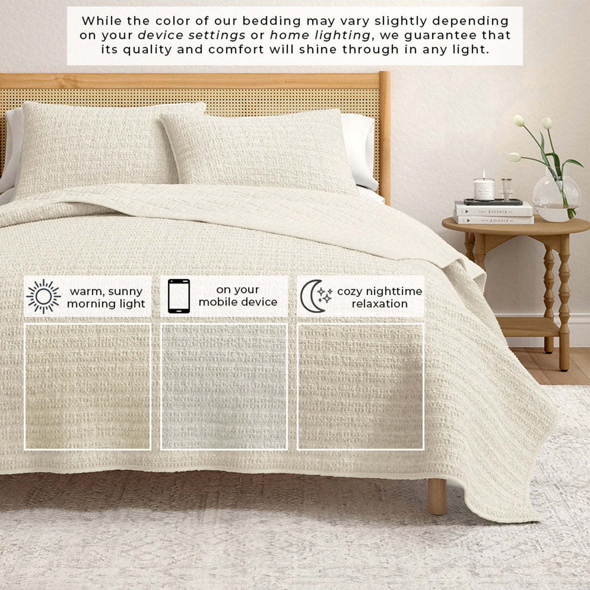 100% Cotton Honeycomb Waffle Garment Washed Quilt Set, photo 12 of 42