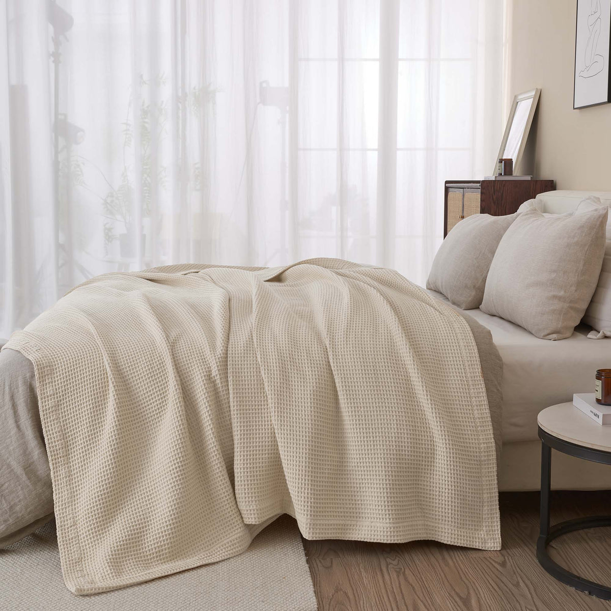 100% Cotton Waffle Weave Blanket - Mikala, photo 35 of 70