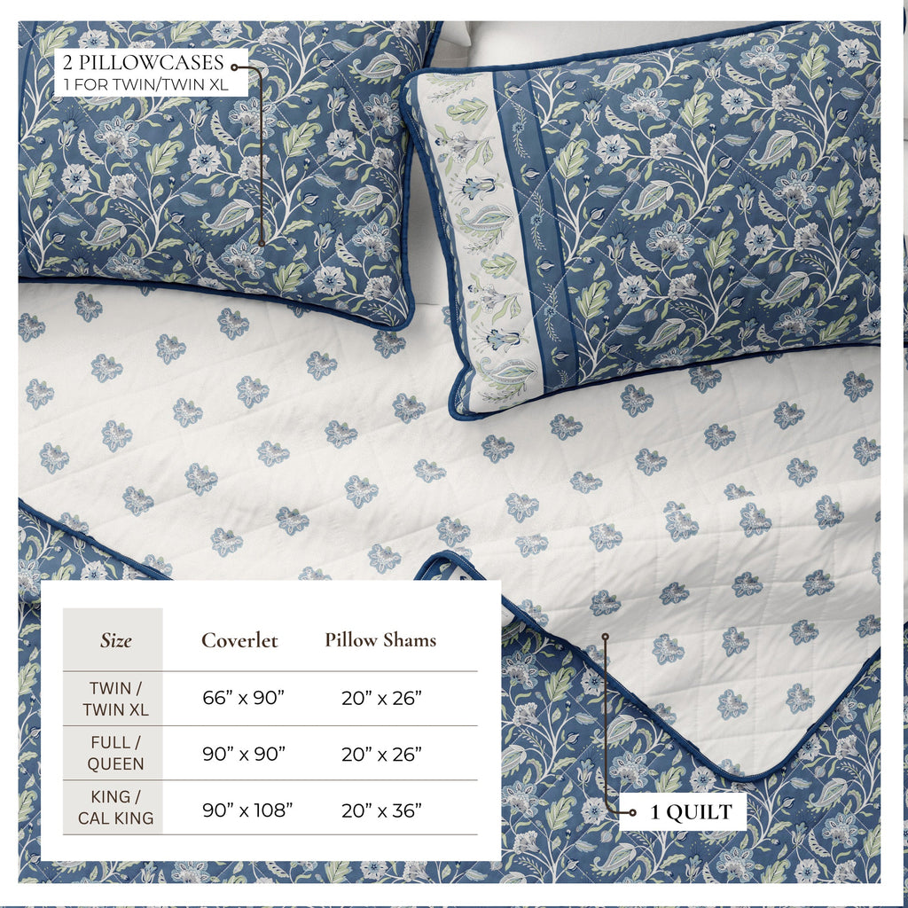 Floral Boho Printed Cotton Quilt Set - Indira Collection, photo 9 of 12