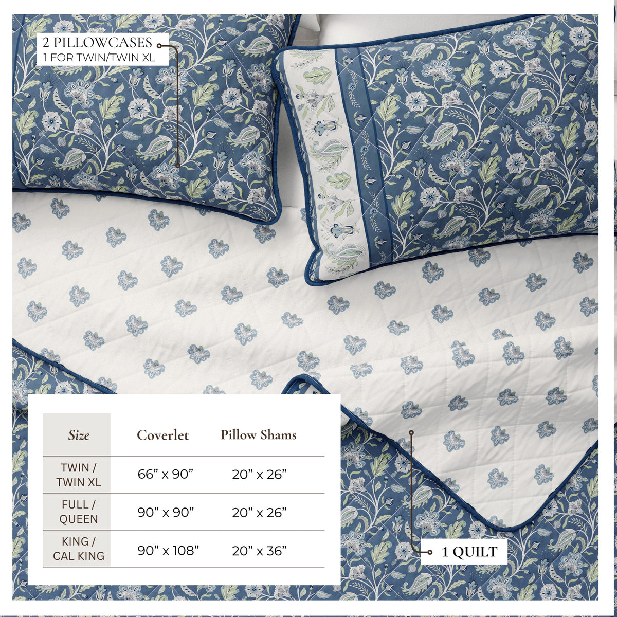 Floral Boho Printed Cotton Quilt Set - Indira Collection, photo 9 of 12