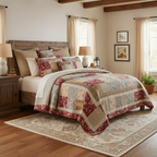 Tache Fairy Tale Tea Party Beige Burgundy Paisley Floral Cotton Patchwork Quilt Set, photo 2 of 9
