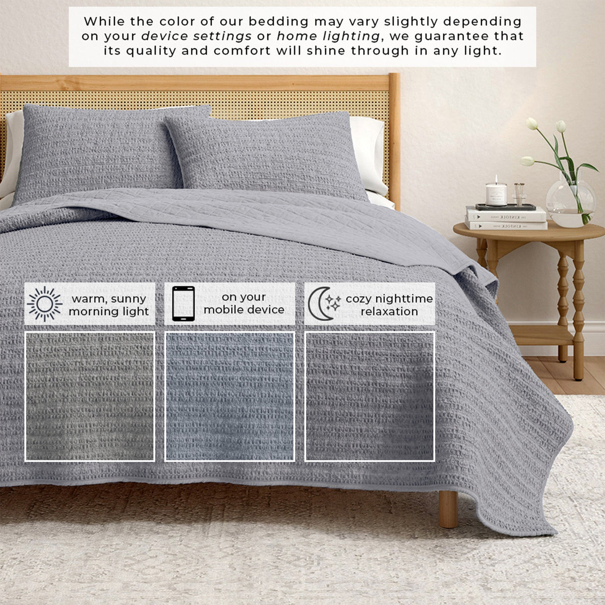100% Cotton Honeycomb Waffle Garment Washed Quilt Set, photo 42 of 42
