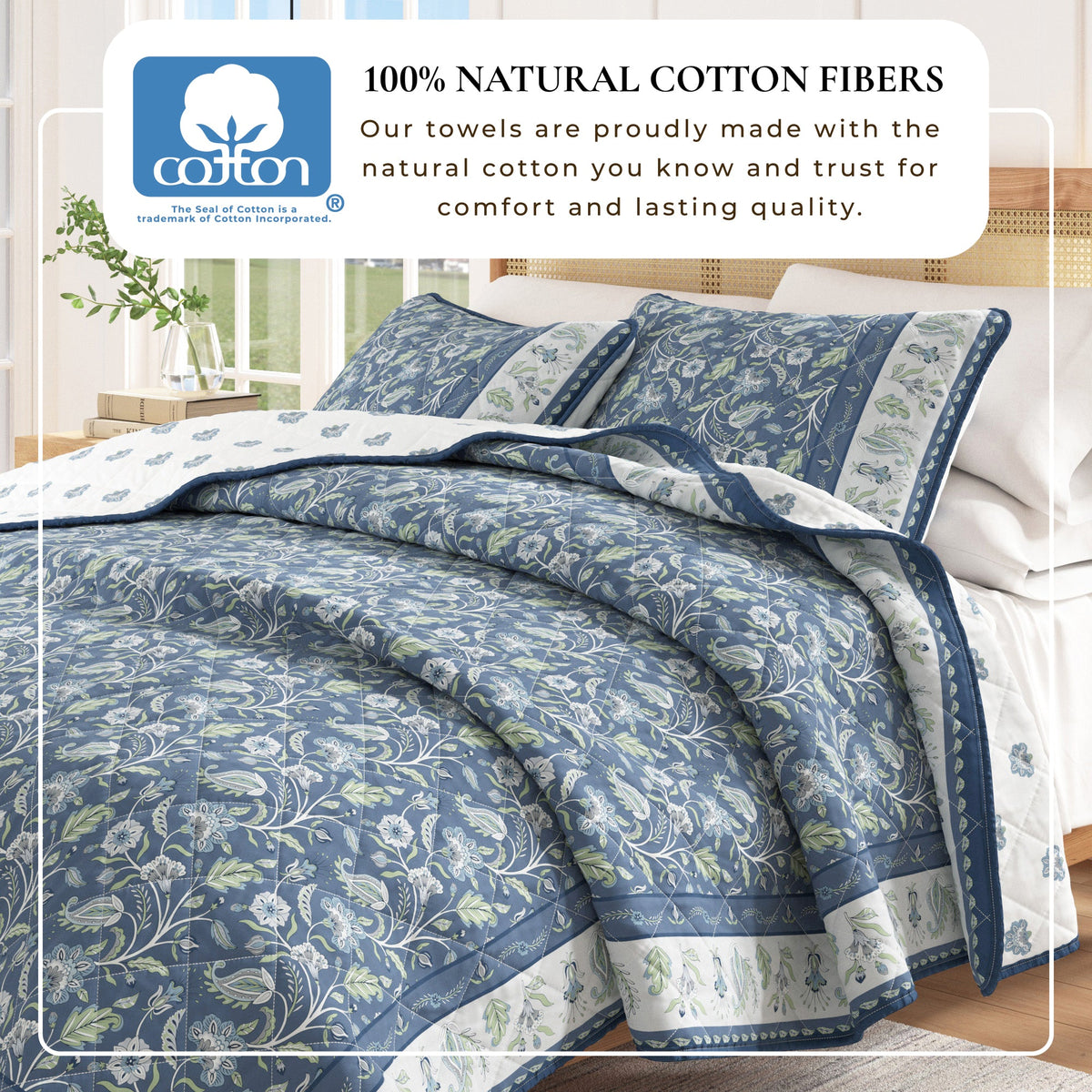 Floral Boho Printed Cotton Quilt Set - Indira Collection, photo 12 of 12
