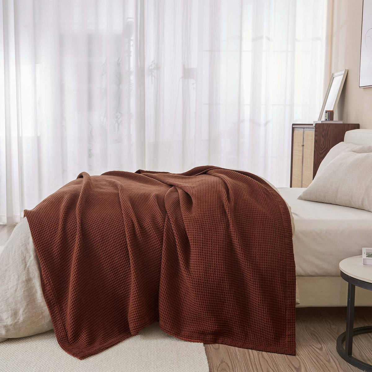 100% Cotton Waffle Weave Blanket - Mikala, photo 50 of 70