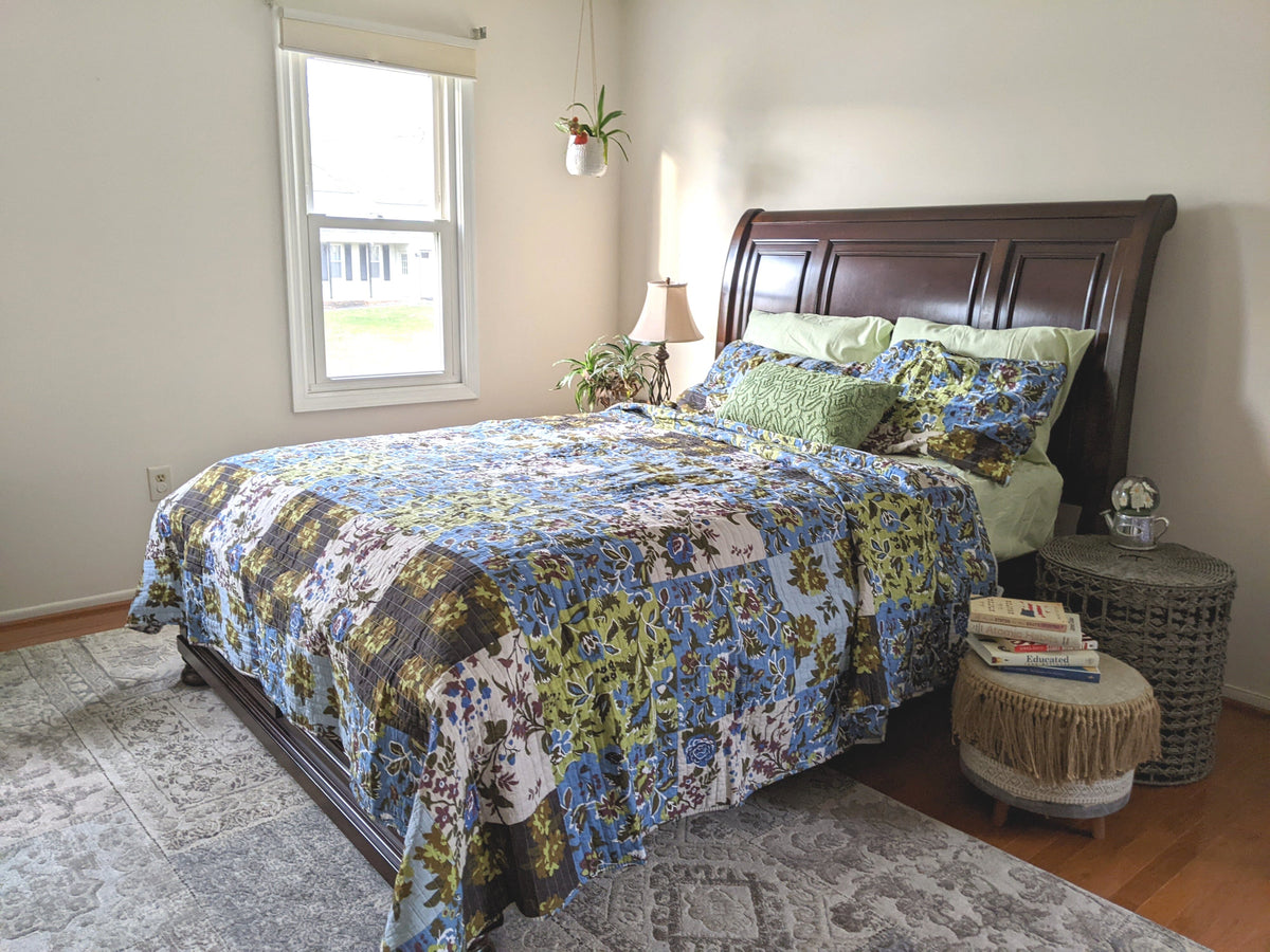 Tache Mystical Forest Green Blue Leaves Cotton Quilt Set, photo 11 of 12