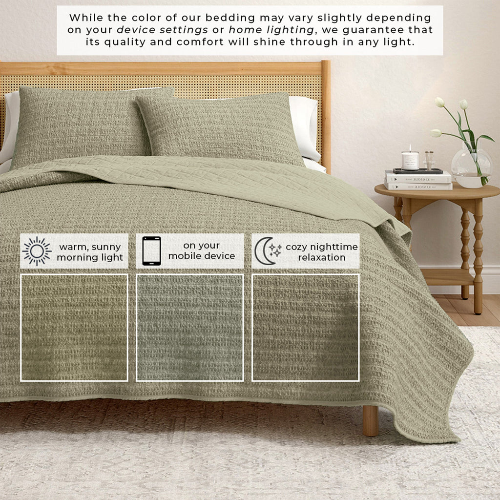 100% Cotton Honeycomb Waffle Garment Washed Quilt Set, photo 36 of 42
