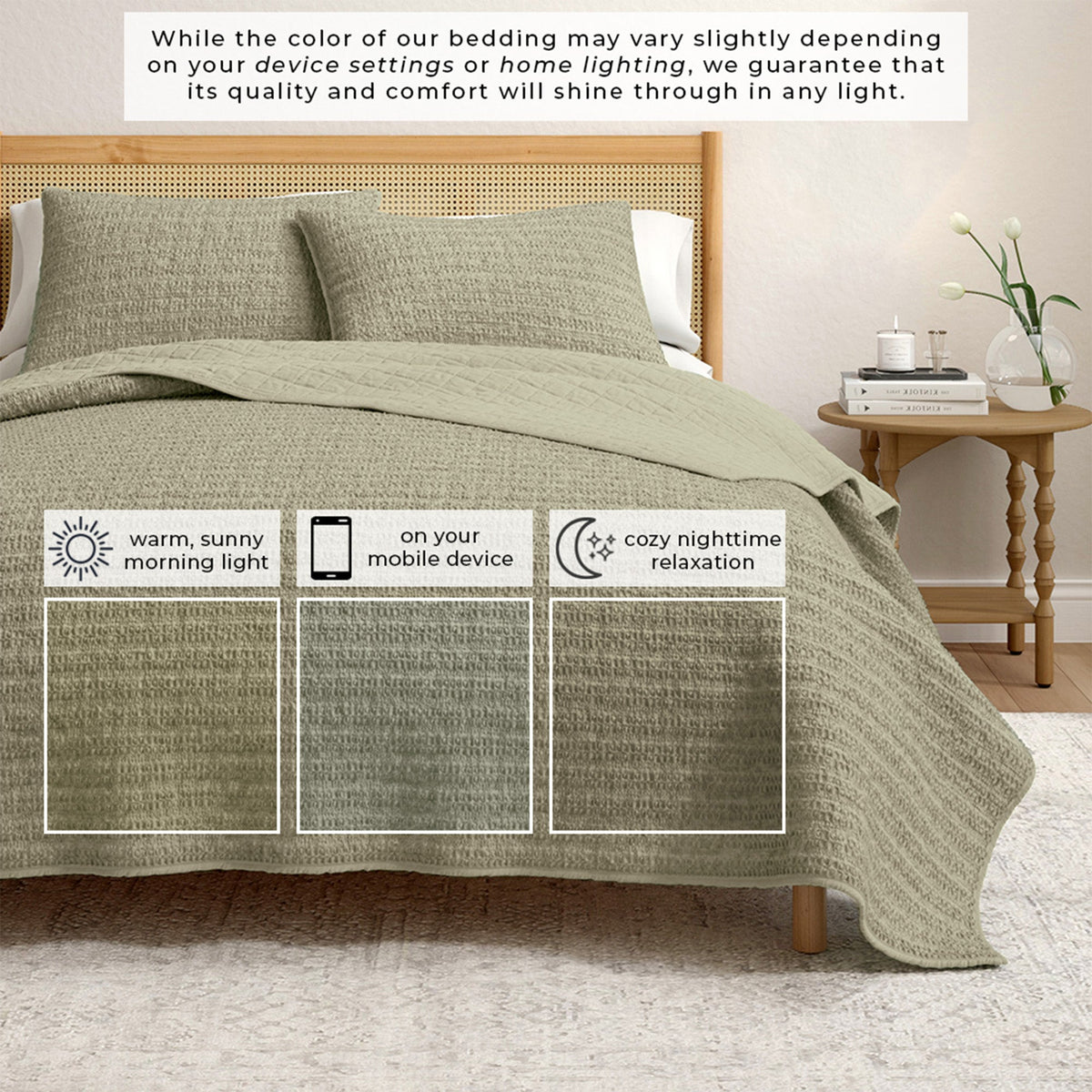 100% Cotton Honeycomb Waffle Garment Washed Quilt Set, photo 36 of 42
