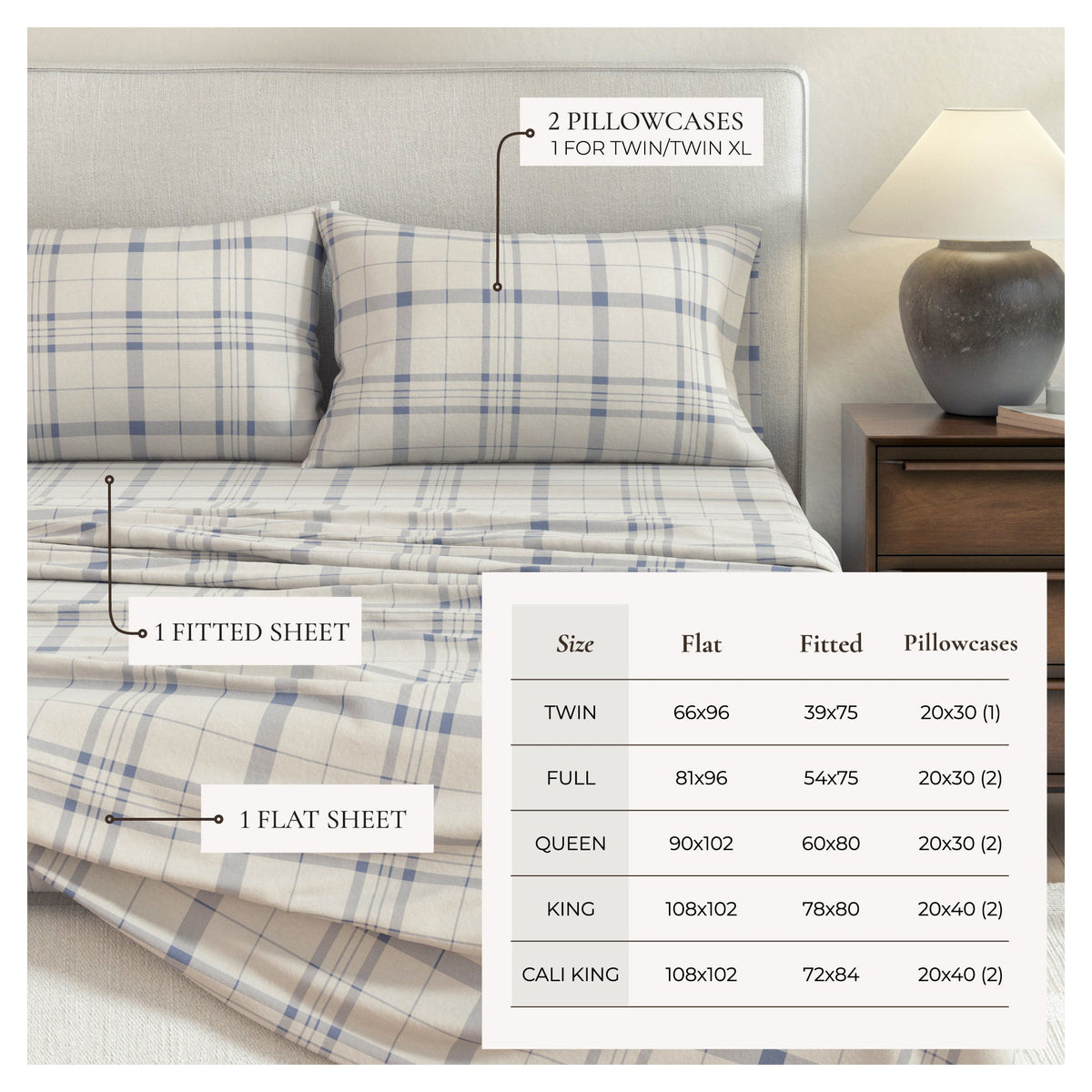 Turkish Cotton Flannel Sheet Set - Plaid & Stripe Collection, photo 3 of 30
