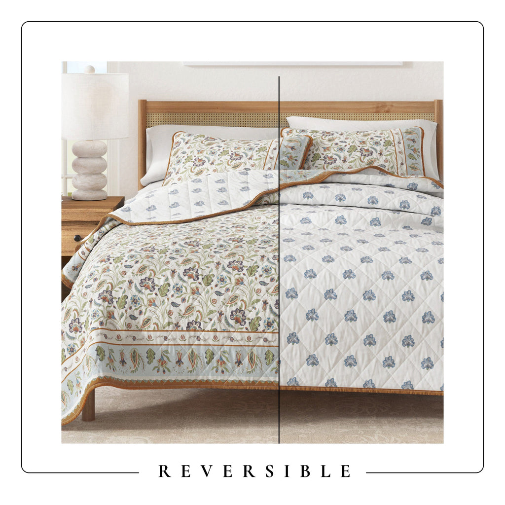 Floral Boho Printed Cotton Quilt Set - Indira Collection, photo 5 of 12