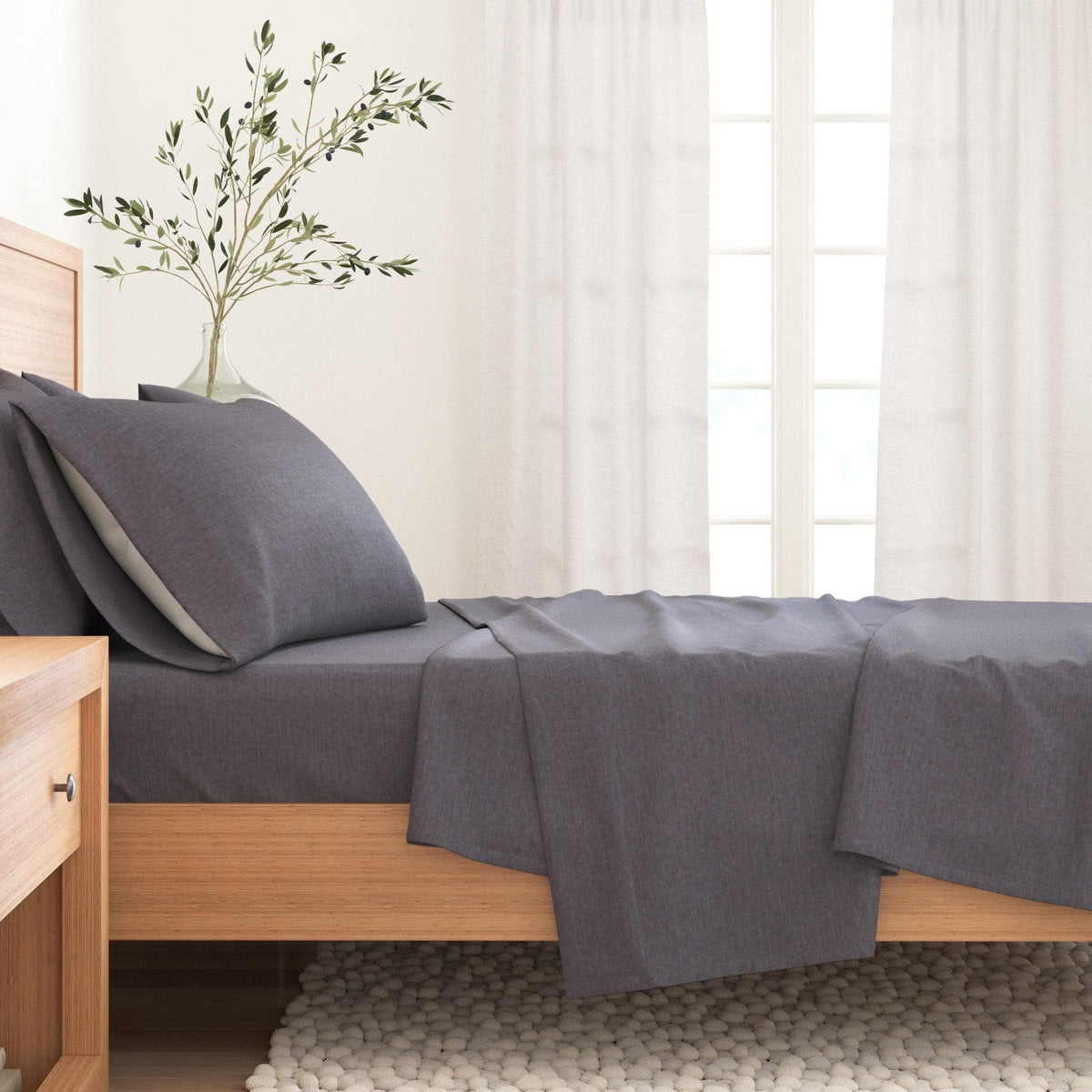 Heathered Solid Cotton Blend Flannel Sheet Set - Anders, photo 21 of 30