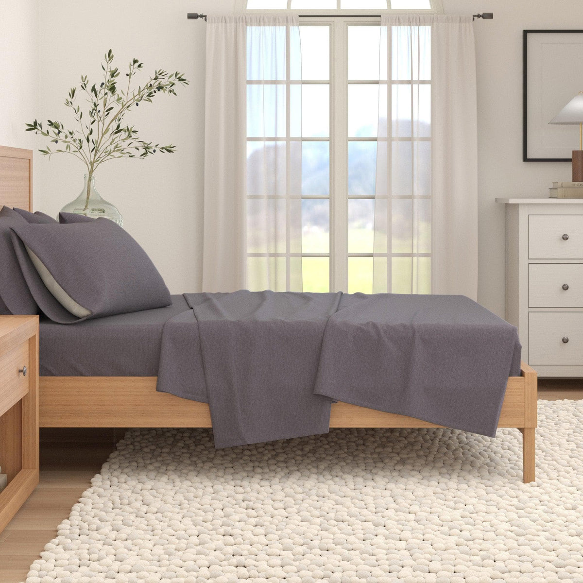 Heathered Solid Cotton Blend Flannel Sheet Set - Anders, photo 24 of 30