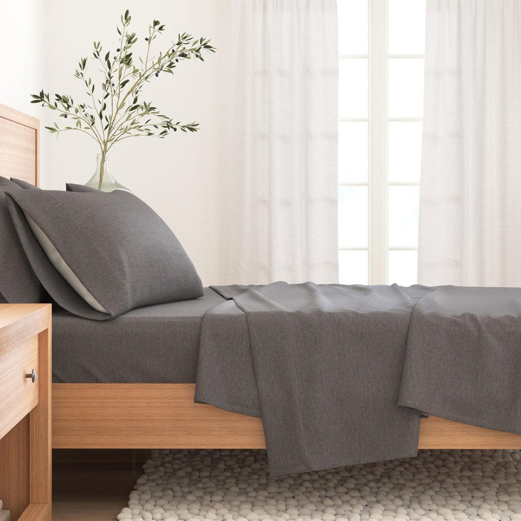 Heathered Solid Cotton Blend Flannel Sheet Set - Anders, photo 27 of 30
