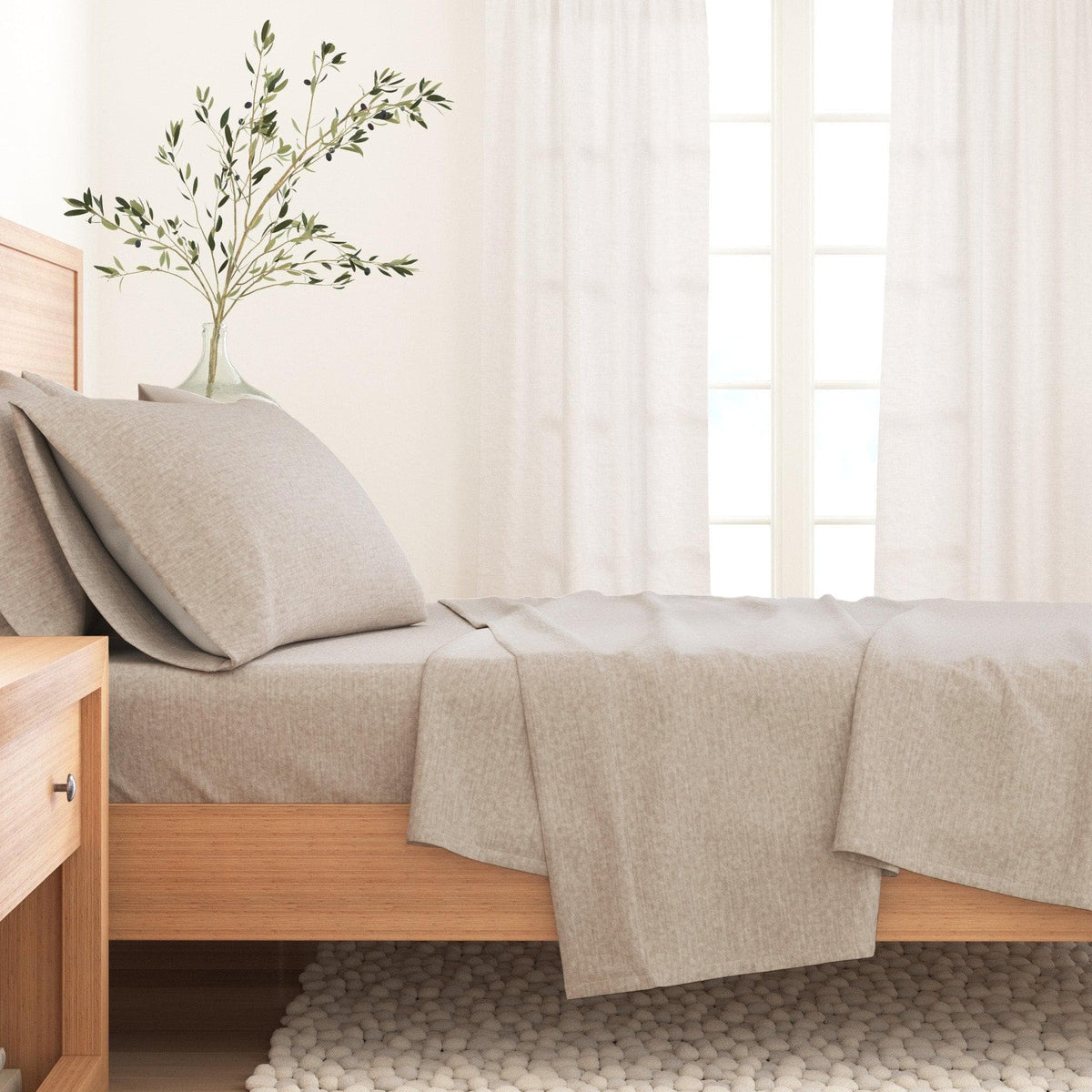 Heathered Solid Cotton Blend Flannel Sheet Set - Anders, photo 9 of 30