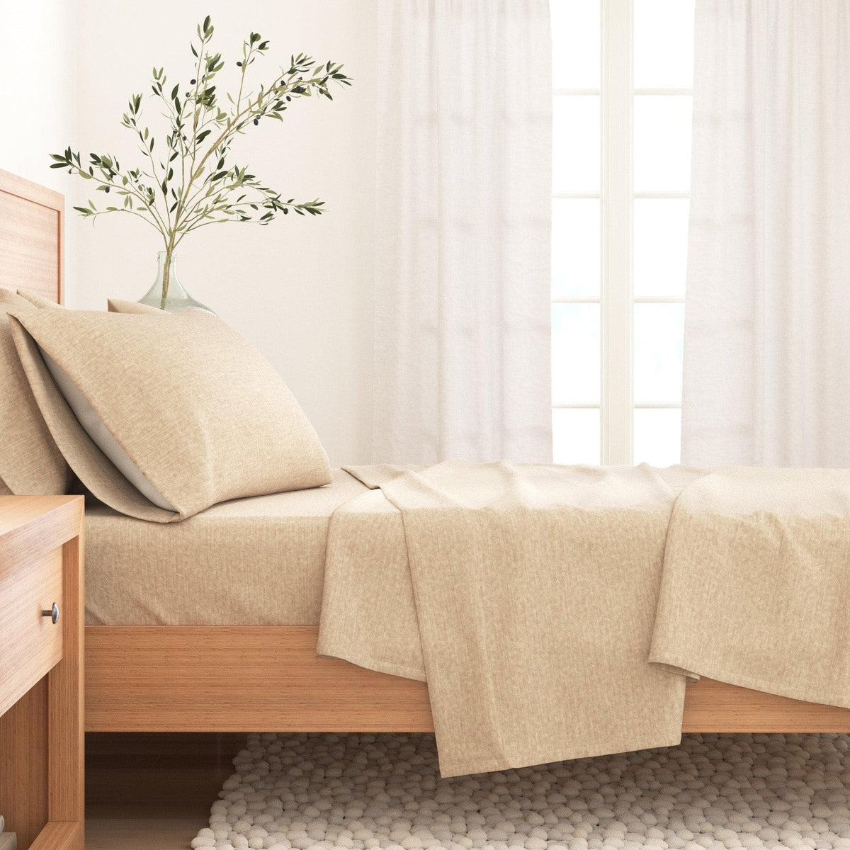 Heathered Solid Cotton Blend Flannel Sheet Set - Anders, photo 3 of 30