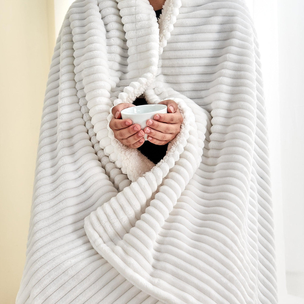 Ribbed Sherpa Throw Blanket - Corduroy Collection, photo 4 of 30