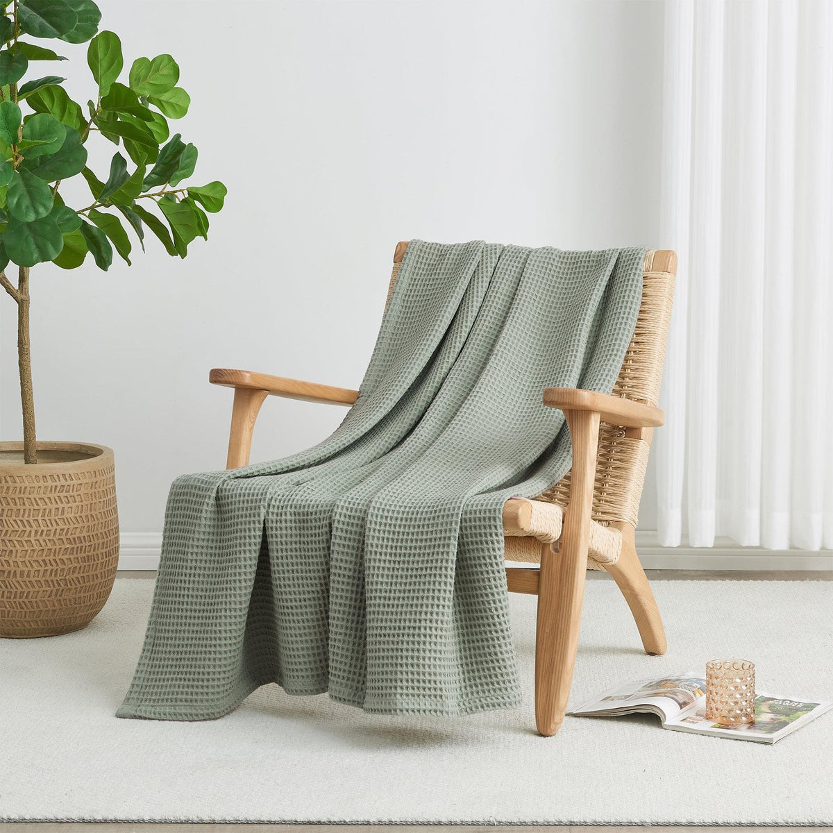 100% Cotton Waffle Weave Blanket - Mikala, photo 53 of 70