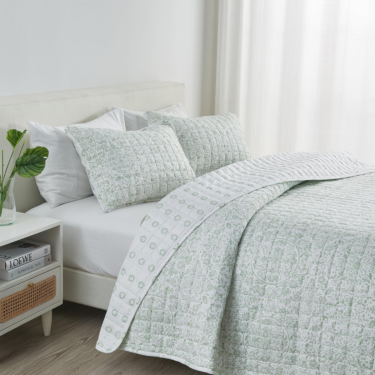 Floral Medallion Printed Microfiber Quilt Set - Kaleigh Collection, photo 4 of 10