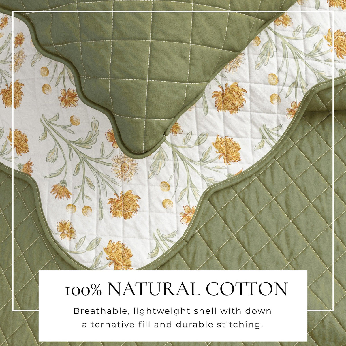 Floral Print & Scalloped Edge Cotton Quilt Set - Illiana Collection, photo 2 of 6