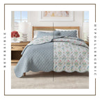 Floral Print & Scalloped Edge Cotton Quilt Set - Katrin Collection, photo 3 of 6