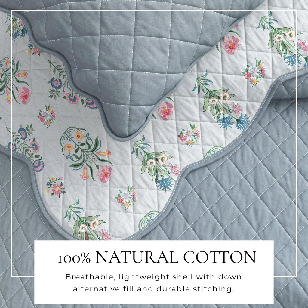 Floral Print & Scalloped Edge Cotton Quilt Set - Katrin Collection, photo 2 of 6
