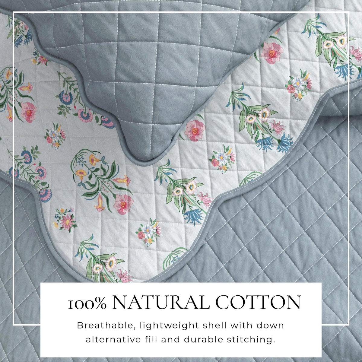 Floral Print & Scalloped Edge Cotton Quilt Set - Katrin Collection, photo 2 of 6