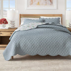 Floral Print Scalloped Edge Cotton Quilt Set - Katrin Collection