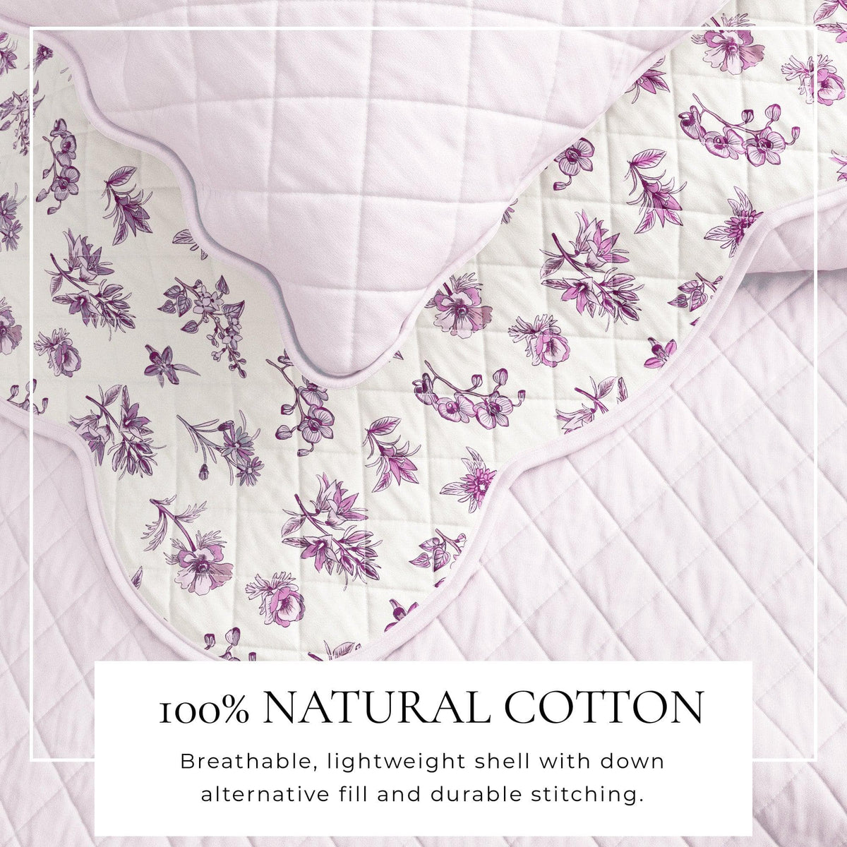 Floral Print & Scalloped Edge Cotton Quilt Set - Sandie, photo 2 of 12