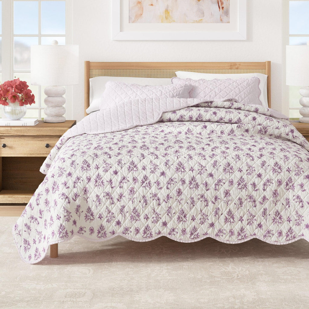 Floral Print Scalloped Edge Cotton Quilt Set - Sandie Collection