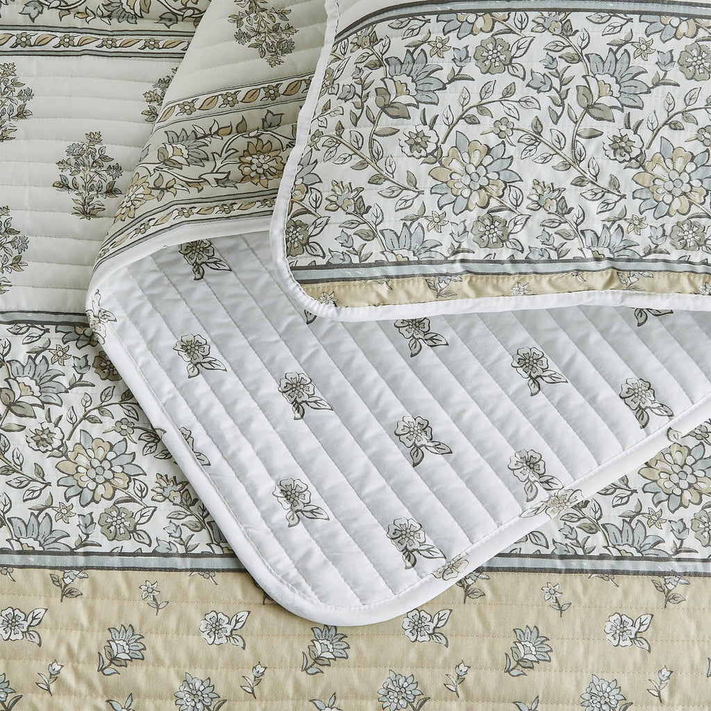 Floral Striped Microfiber Quilt Set - Hermine Collection, photo 2 of 10