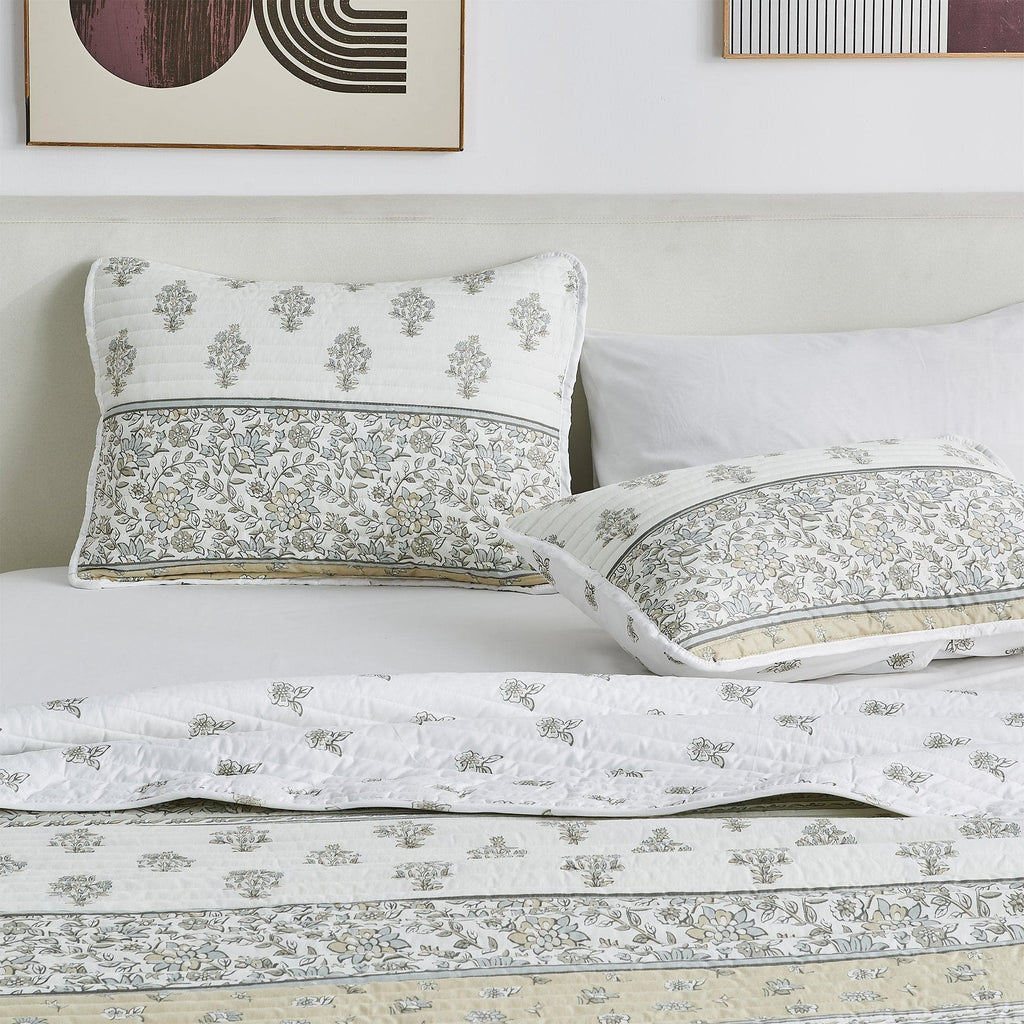 Floral Striped Microfiber Quilt Set - Hermine Collection, photo 3 of 10