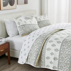Floral Striped Microfiber Quilt Set - Hermine Collection, photo 4 of 10