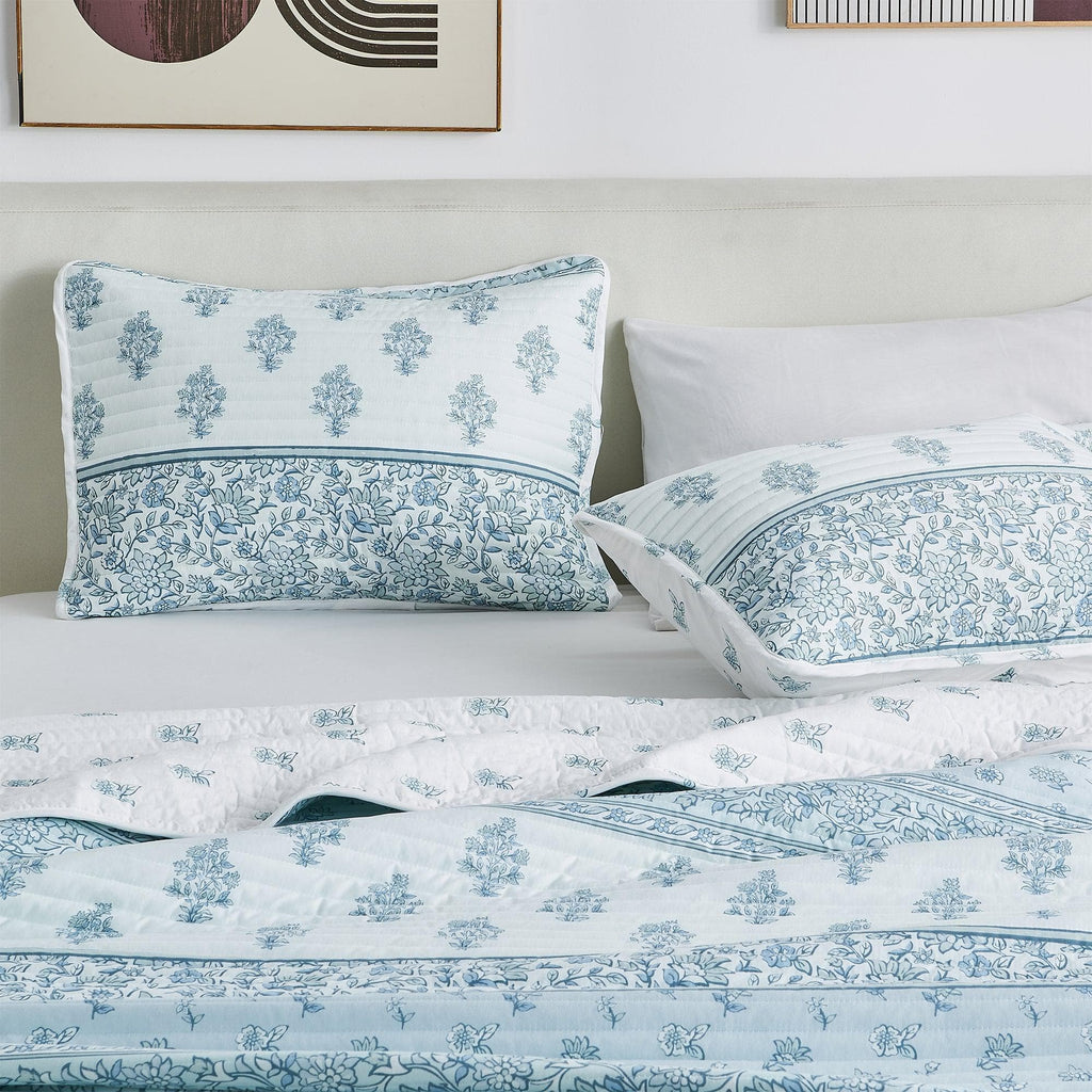 Floral Striped Microfiber Quilt Set - Hermine Collection, photo 8 of 10