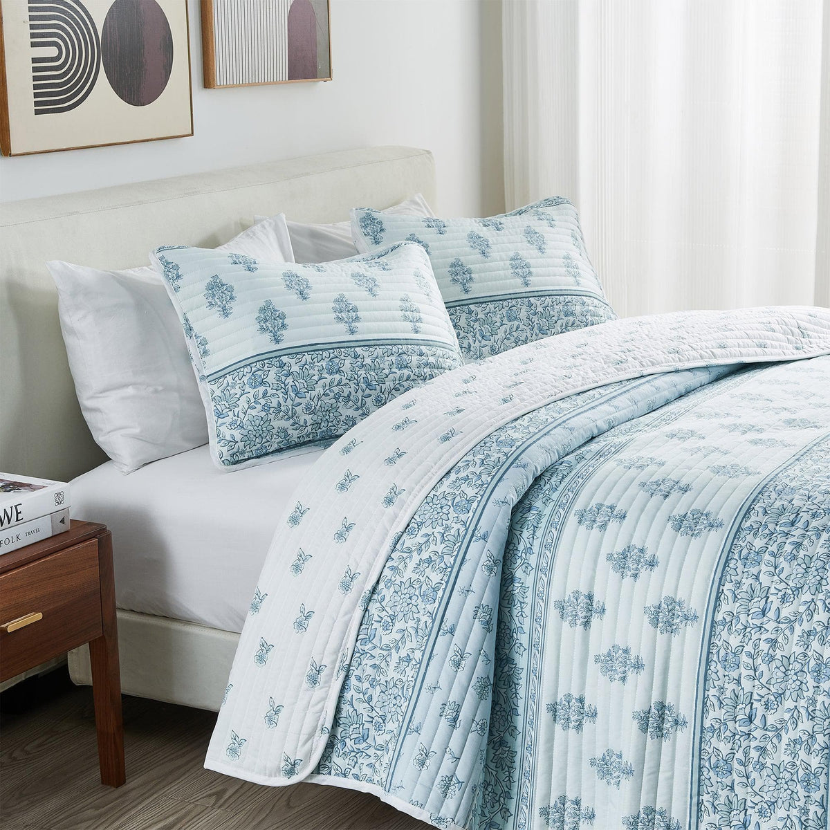 Floral Striped Microfiber Quilt Set - Hermine Collection, photo 9 of 10