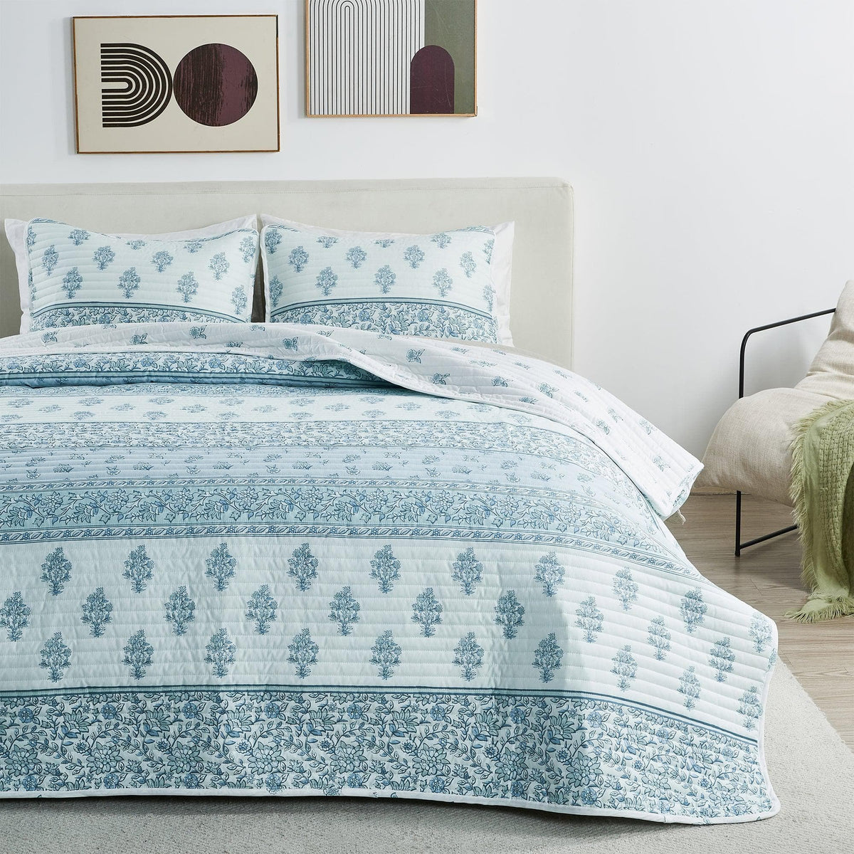 Floral Striped Microfiber Quilt Set - Hermine Collection, photo 6 of 10