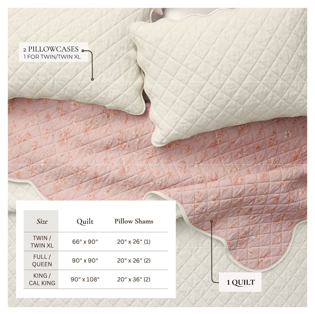 Floral Print & Scalloped Edge Cotton Quilt Set - Sandie, photo 10 of 12