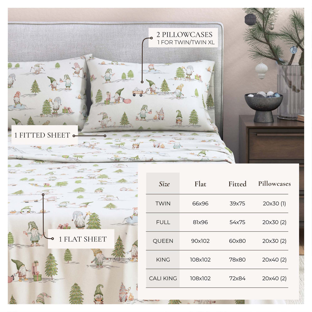 Turkish Cotton Flannel Sheet Set - Elevated Holiday, photo 3 of 48