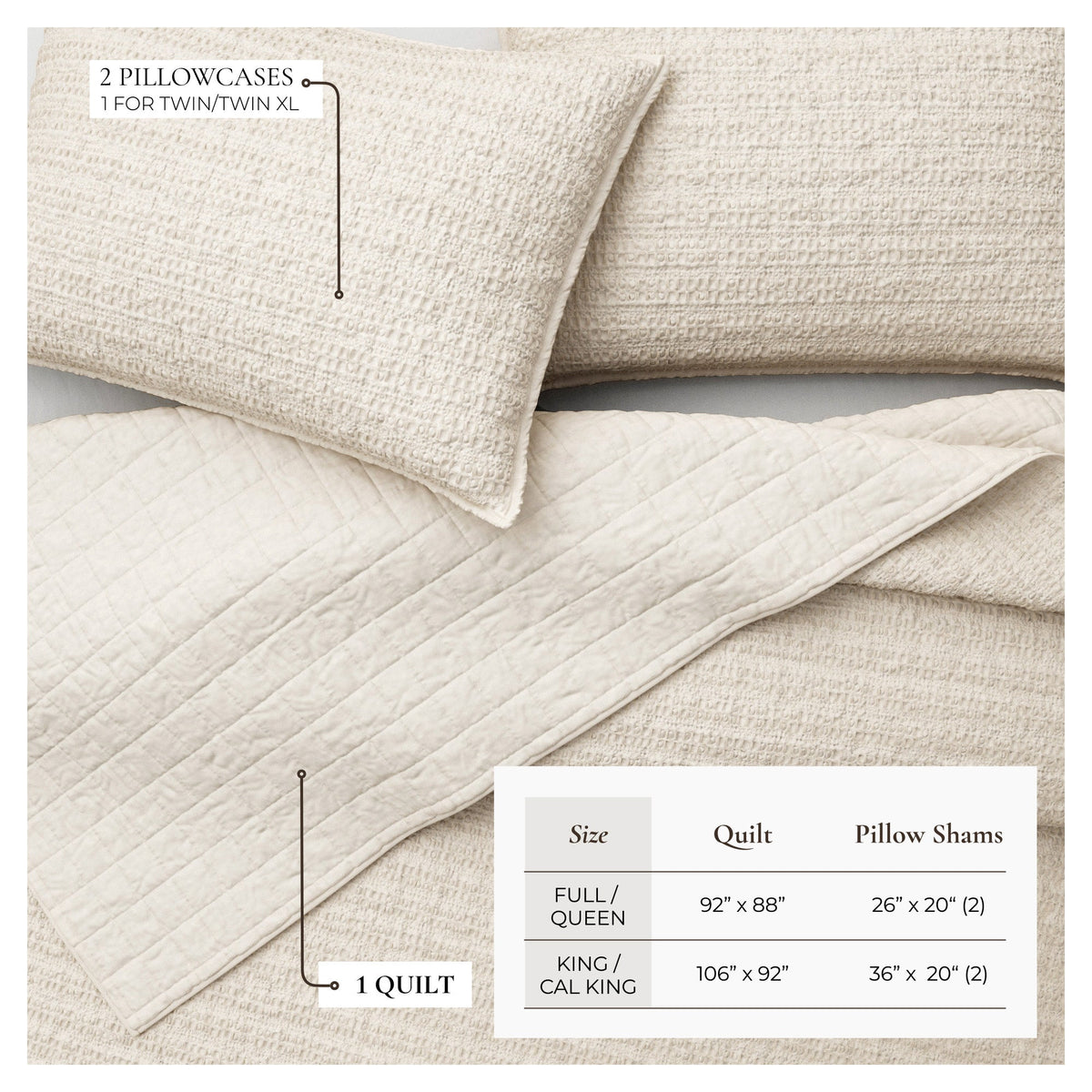 100% Cotton Honeycomb Waffle Garment Washed Quilt Set, photo 9 of 42