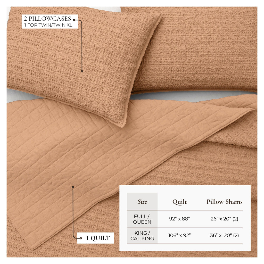 100% Cotton Honeycomb Waffle Garment Washed Quilt Set, photo 21 of 42