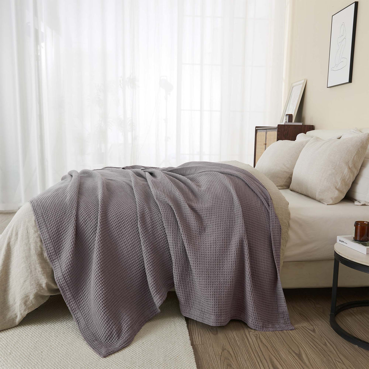 100% Cotton Waffle Weave Blanket - Mikala, photo 10 of 70