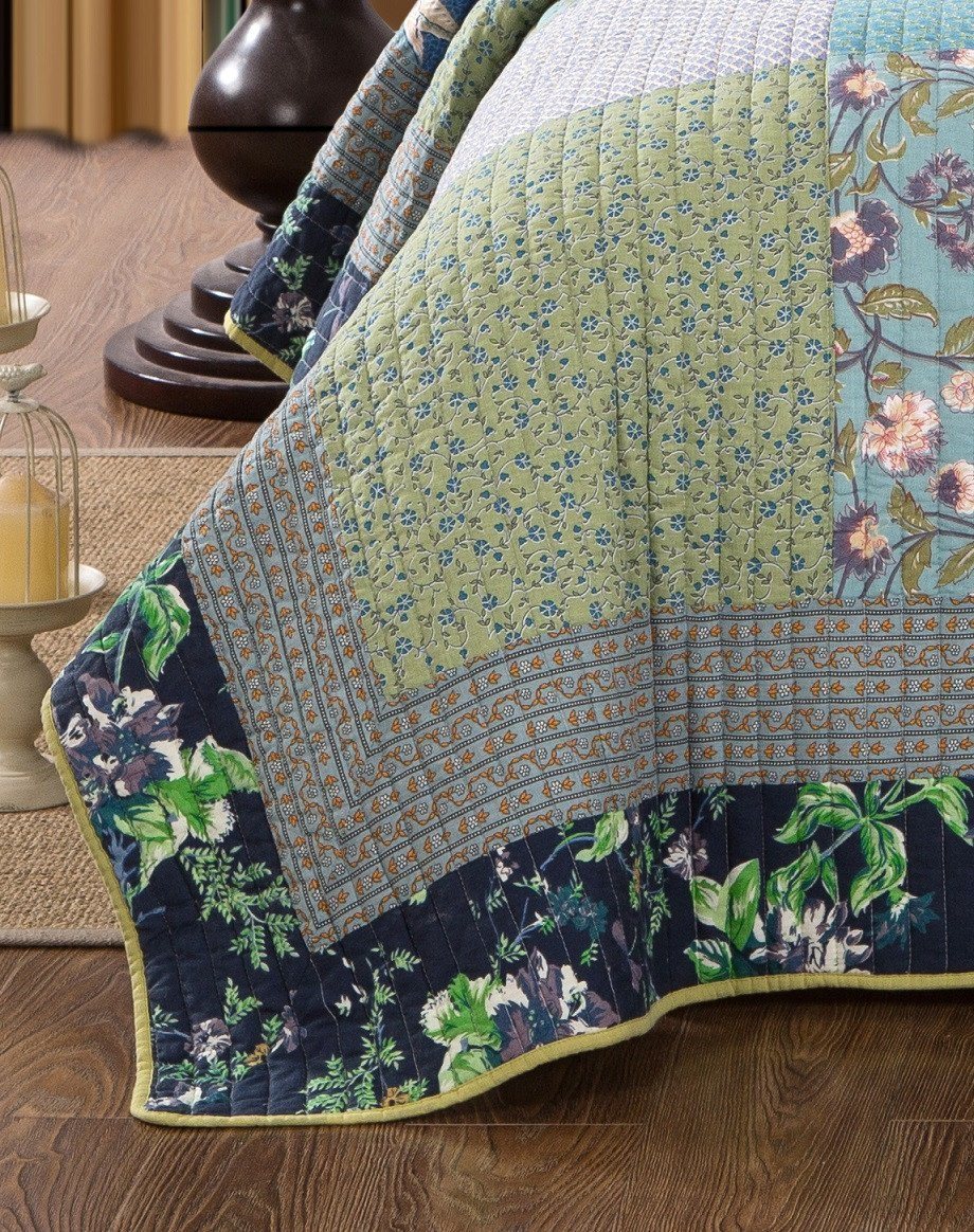 Tache Cotton Bohemian Tropical Calla Lily Quilted Patchwork Bedspread Set, photo 2 of 7