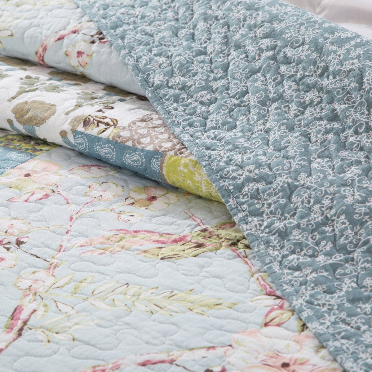 Tache 2-3 Piece Cotton Sky Breeze Pastel Blue Patchwork Quilt Set, photo 4 of 7