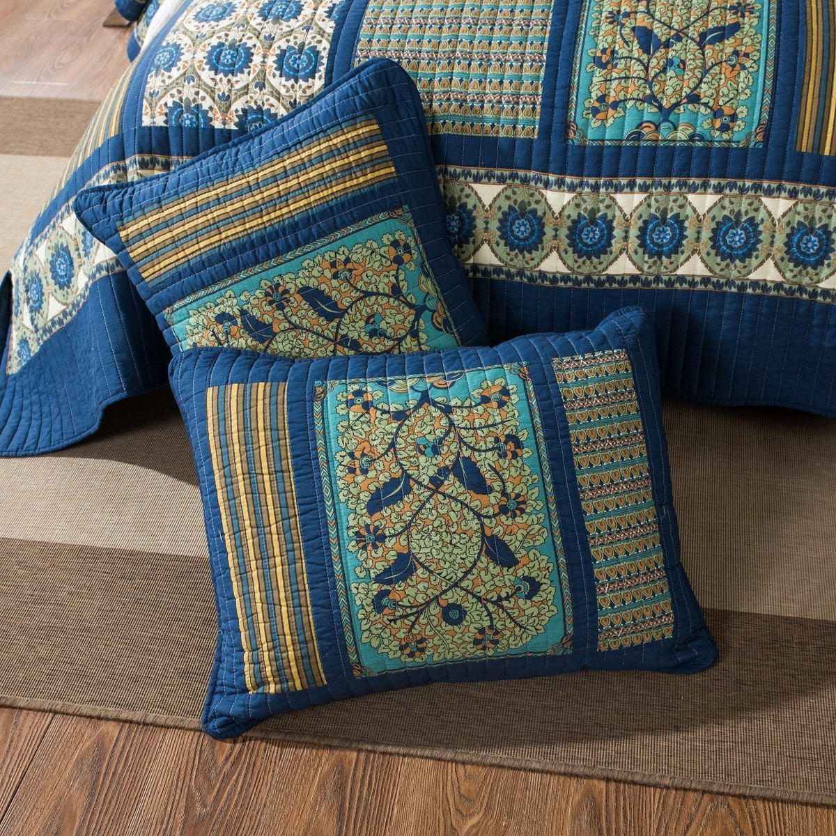 Tache 2-3 Piece Elegant Striped Forest Patchwork Quilt Vibrant Multi Color, photo 6 of 7