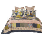 Tache Spring Shower Olive Green Navy Blue Floral Scalloped Cotton Patchwork Quilt Set, photo 7 of 7