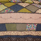 Tache Spring Shower Olive Green Navy Blue Floral Scalloped Cotton Patchwork Quilt Set, photo 5 of 7