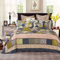 Tache Spring Shower Olive Green Navy Blue Floral Scalloped Cotton Patchwork Quilt Set