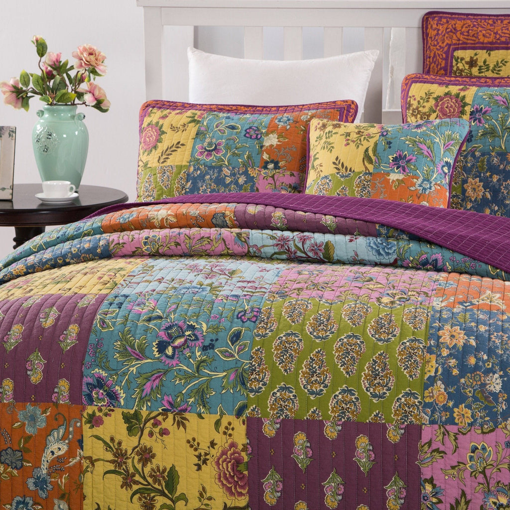 Tache Cotton Bohemian Carnival Garden Quilted Patchwork Bedspread Set, photo 4 of 7