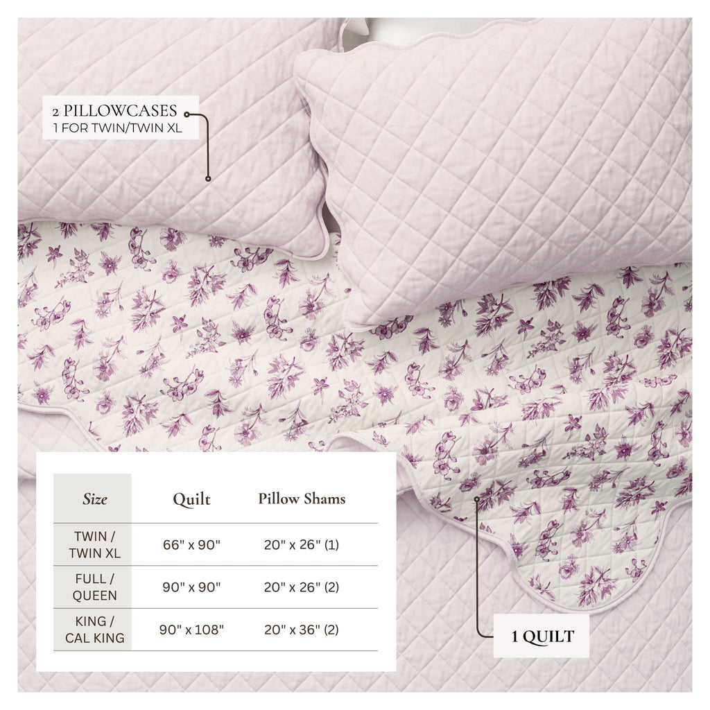 Floral Print & Scalloped Edge Cotton Quilt Set - Sandie, photo 4 of 12