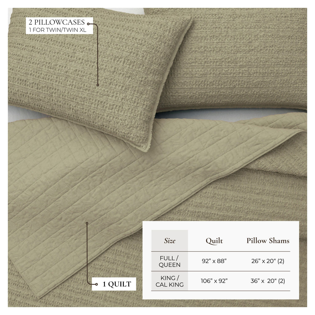 100% Cotton Honeycomb Waffle Garment Washed Quilt Set, photo 33 of 42