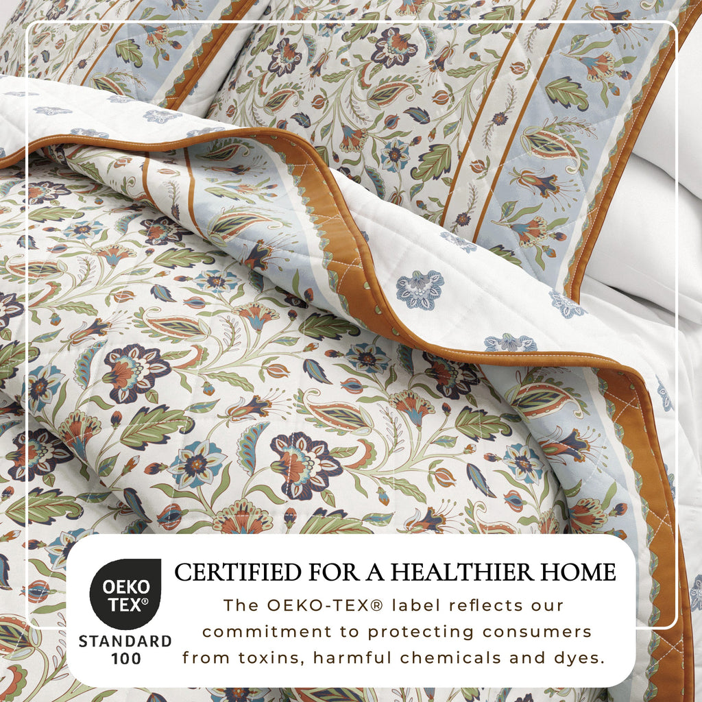 Floral Boho Printed Cotton Quilt Set - Indira Collection, photo 2 of 12