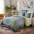 Tache Cotton Bohemian Tropical Calla Lily Quilted Patchwork Bedspread Set